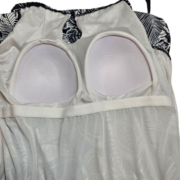 Maxine of Hollywood One Piece Blouson Swimsuit w/ Keyhole Black White Size 16 - Picture 6 of 10